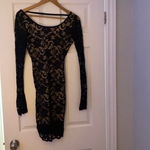 Black lace beige under skin dress